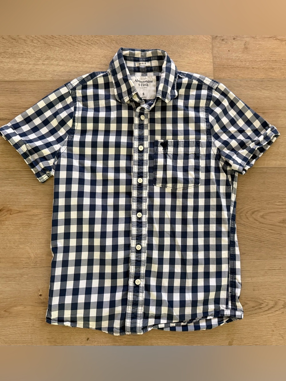 Abercrombie & Fitch Y2K Muscle Fit Gingham Button Up Shirt Small Blue